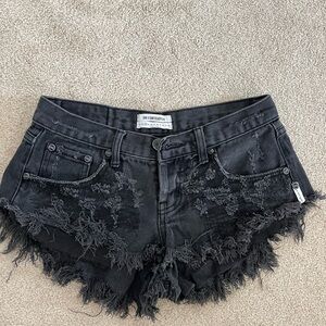 One Teaspoon Charcoal Frayed Jean Shorts